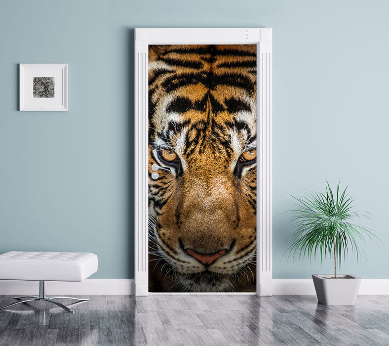 Tiger mit hellbraunen Augen Türaufkleber im Wohnzimmer