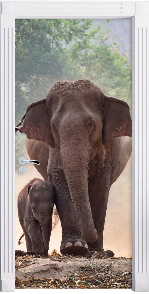 Elefantenbaby mit Mutter Türaufkleber
