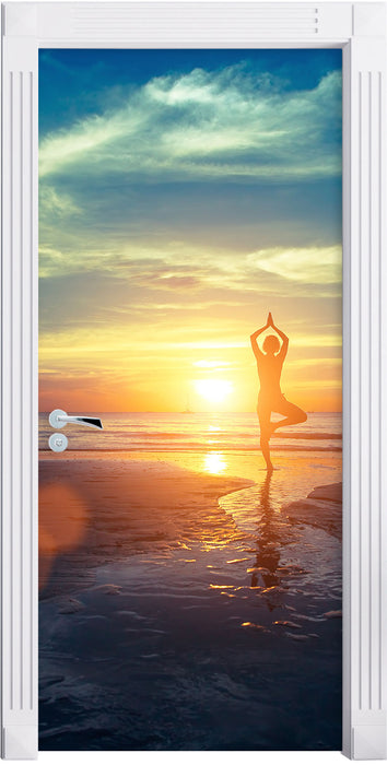 Yoga Silhouette am Strand Türaufkleber