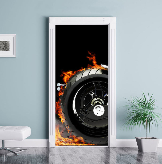 Motorrad Reifen Türaufkleber im Wohnzimmer