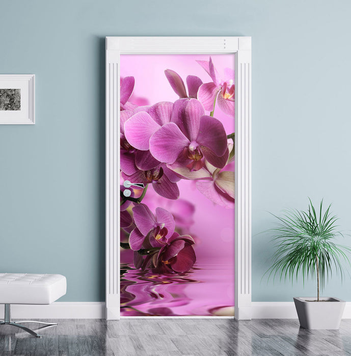 Wunderschöne Orchideenblüten Türaufkleber im Wohnzimmer