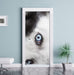 Husky mit Eisblauen Augen im Bett Türaufkleber im Wohnzimmer