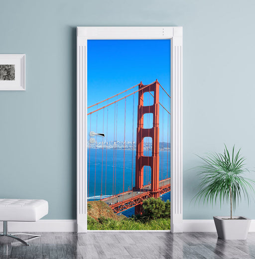 Golden Gate Bridge in USA Türaufkleber im gelben Wohnzimmer