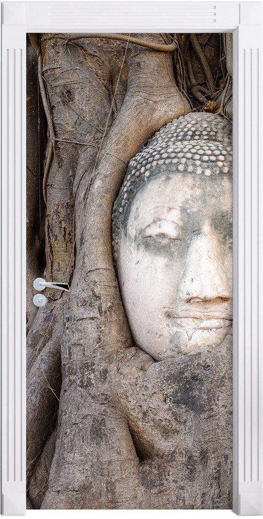 Buddha Kopf im Baum Türaufkleber