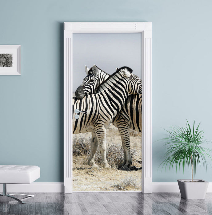 Schmusende Zebras Türaufkleber im Wohnzimmer