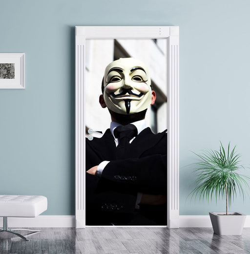 Anonymus Maske Türaufkleber im Wohnzimmer