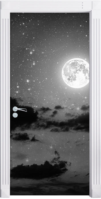 Leuchtender Mond am Nachthimmel B&W Türaufkleber