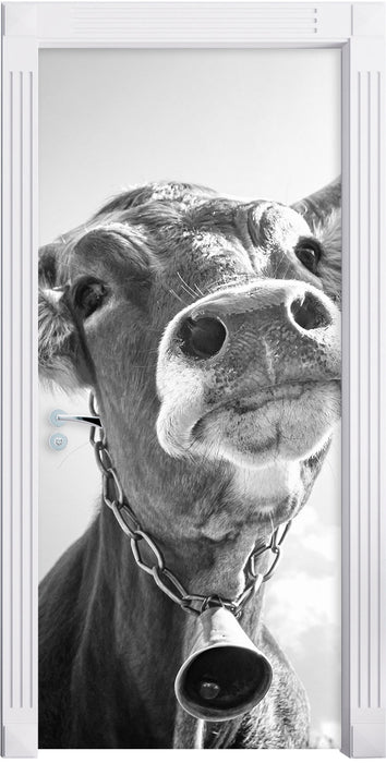 Portrait einer Kuh B&W Türaufkleber