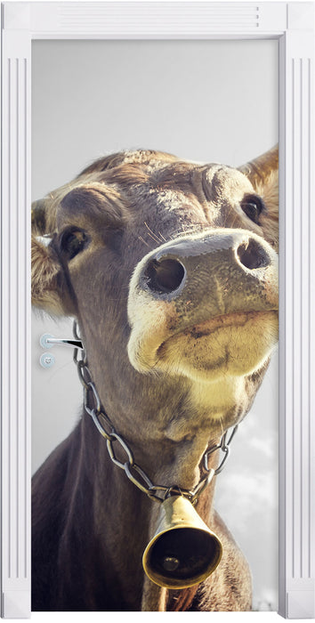 Lustiges Portrait einer Kuh B&W Türaufkleber