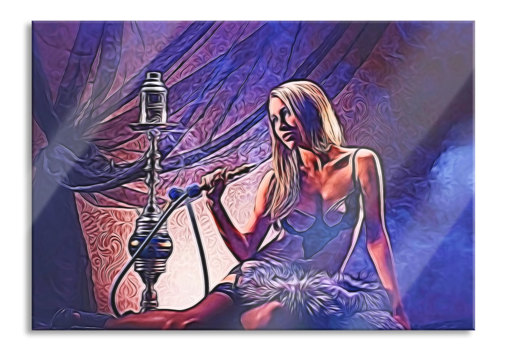 Pixxprint Attraktive Frau mit Shisha, Glasbild