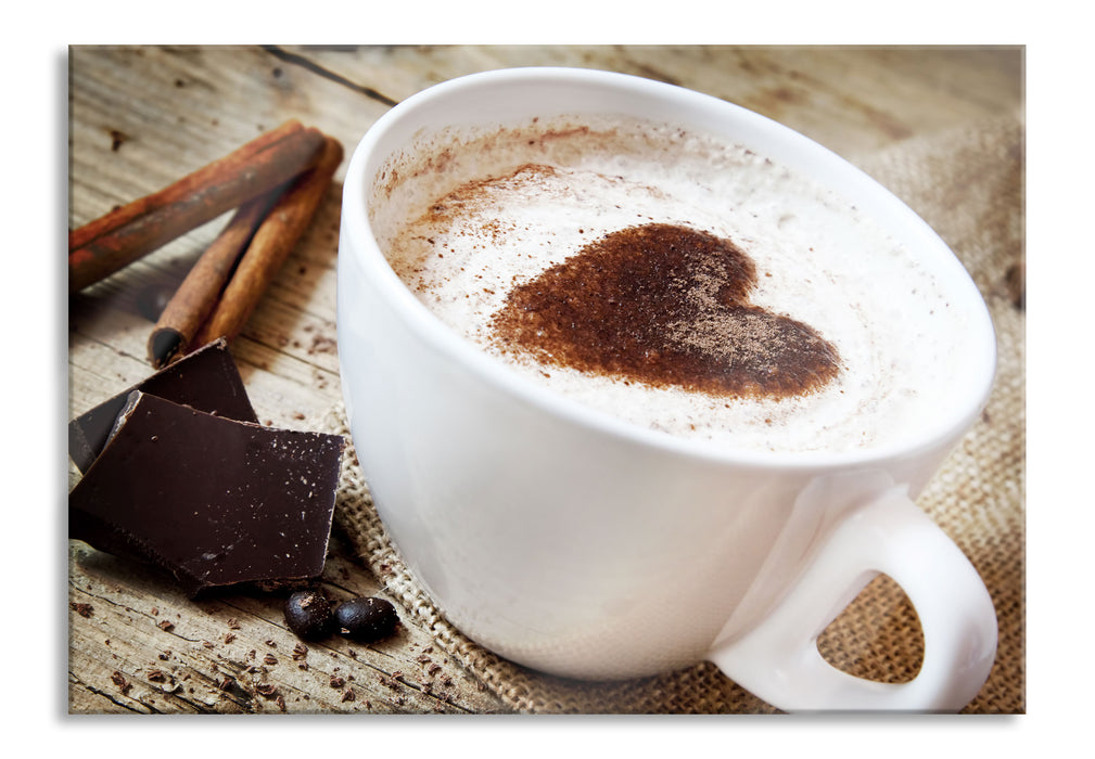 Tasse Kaffee mit Schokolade, Glasbild