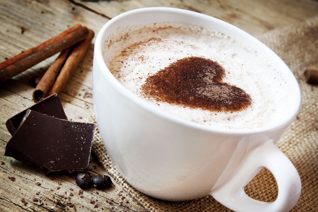 Tasse Kaffee mit Schokolade, Glasbild