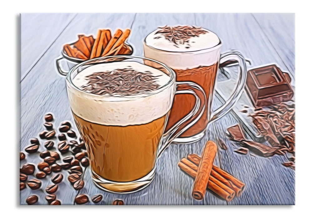 Tassen Kaffee mit Schokolade, Glasbild