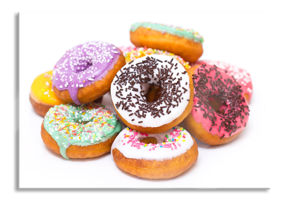 Pixxprint Leckere bunte Donuts, Glasbild