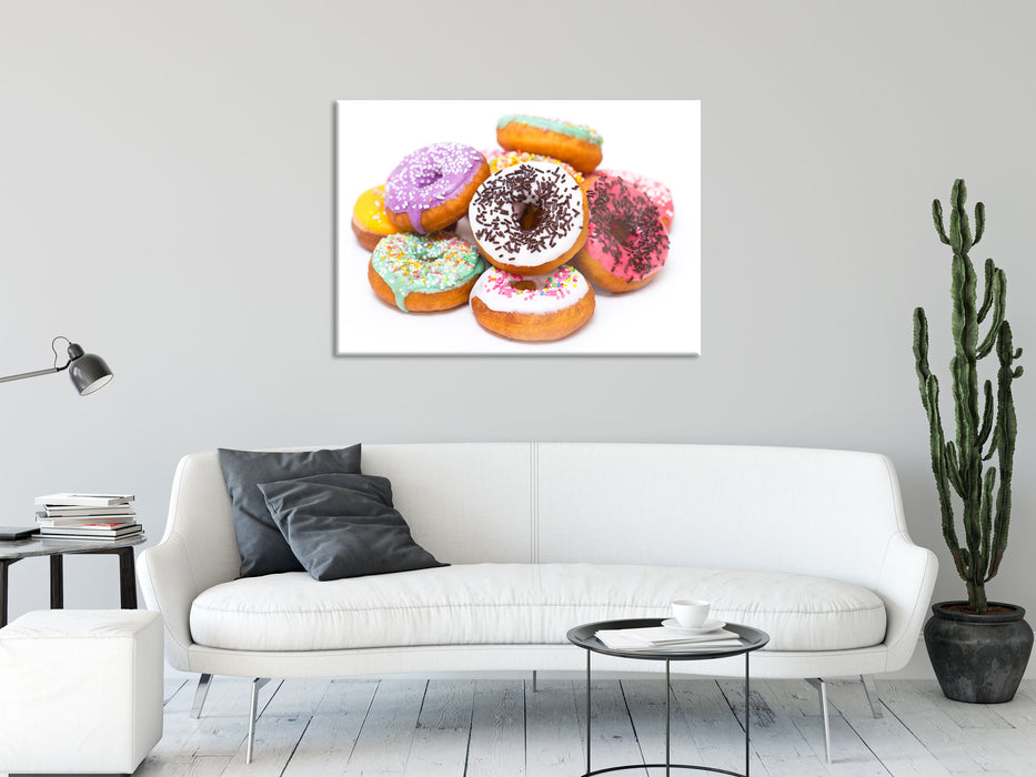 Leckere bunte Donuts, Glasbild