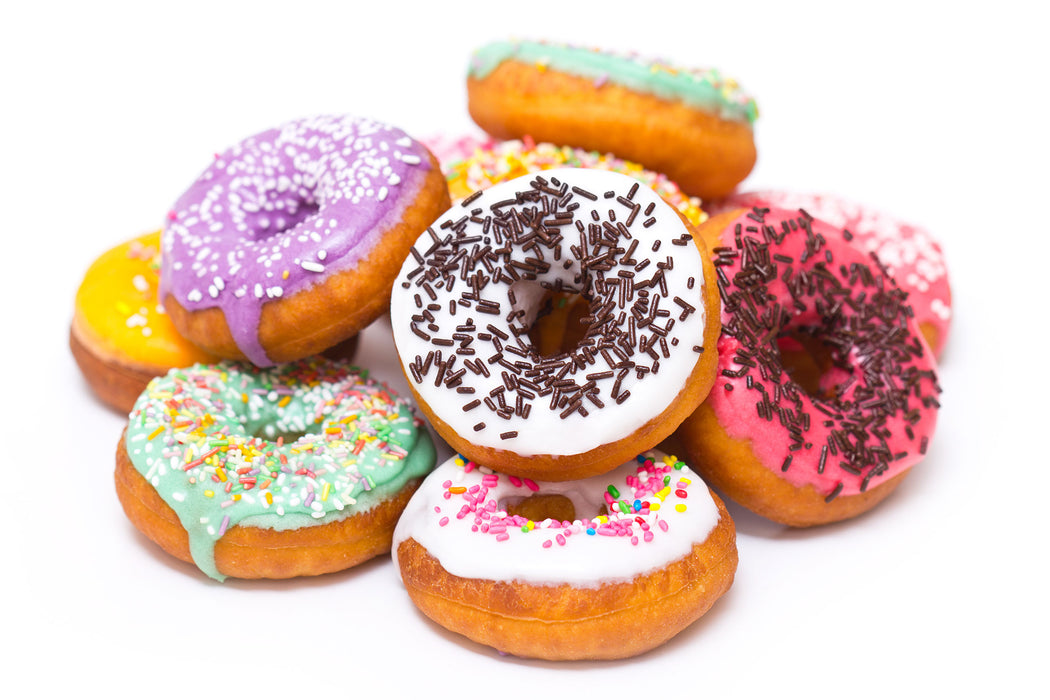 Leckere bunte Donuts, Glasbild