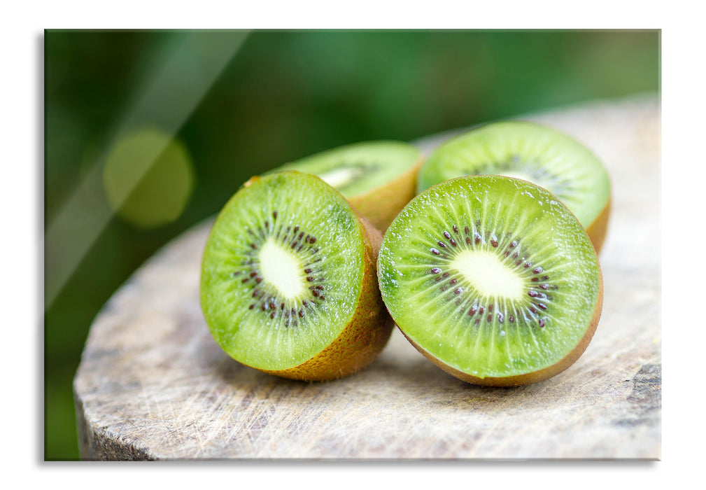 Pixxprint Leckere aufgeschnittene Kiwis, Glasbild