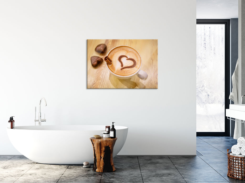 Leckerer Cappucino mit Herz, Glasbild