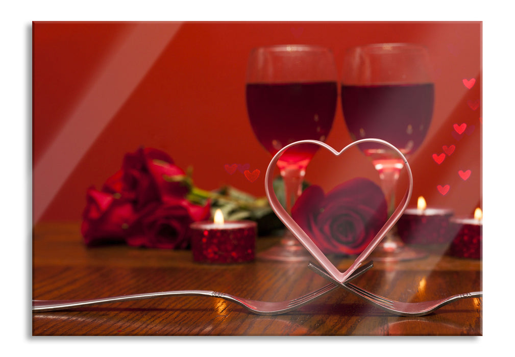 Romantisches Dinner mit Rosen, Glasbild