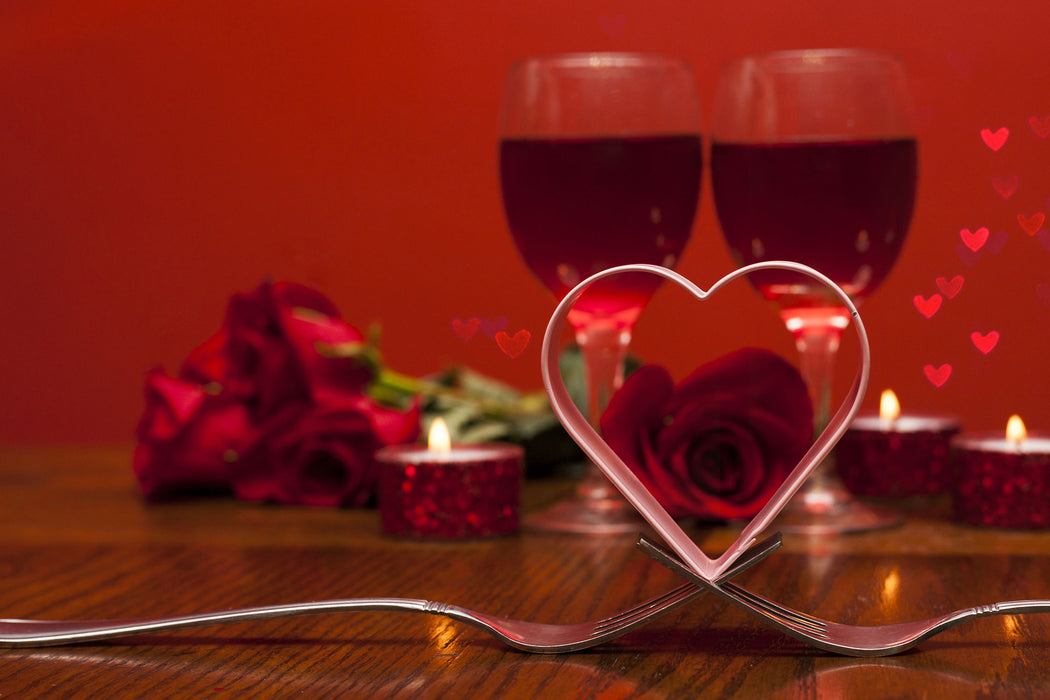 Romantisches Dinner mit Rosen, Glasbild