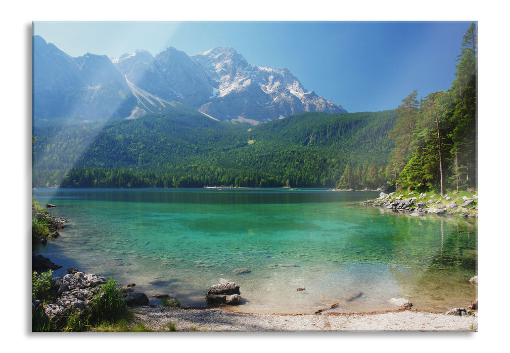 Atemberaubender Bergsee, Glasbild