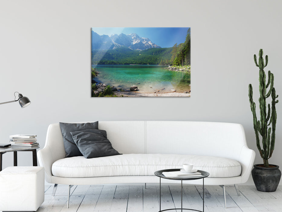 Atemberaubender Bergsee, Glasbild