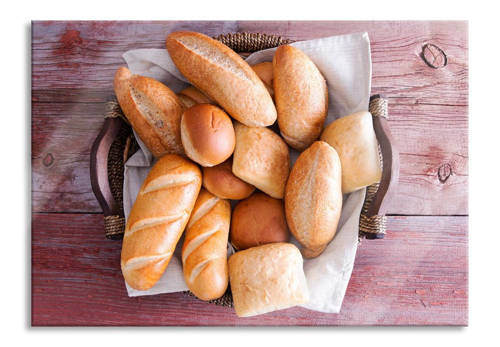 Pixxprint Frische knusprige Brötchen, Glasbild