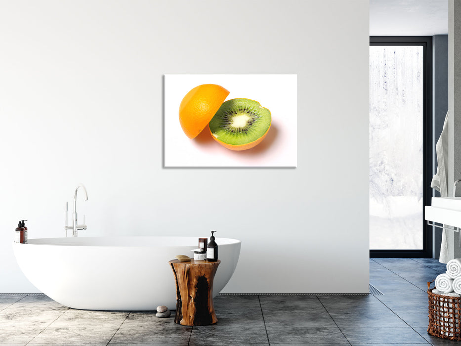 Leckere Kiwi mit Orangenschale, Glasbild