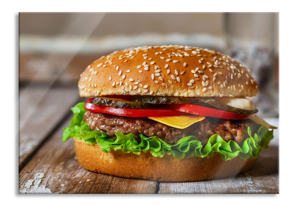 Pixxprint Burger mit Tomaten, Glasbild