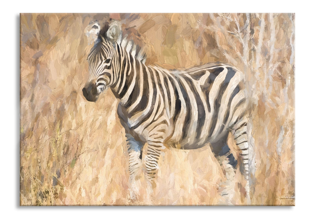 Pixxprint Anmutiges Zebra in Savanne, Glasbild