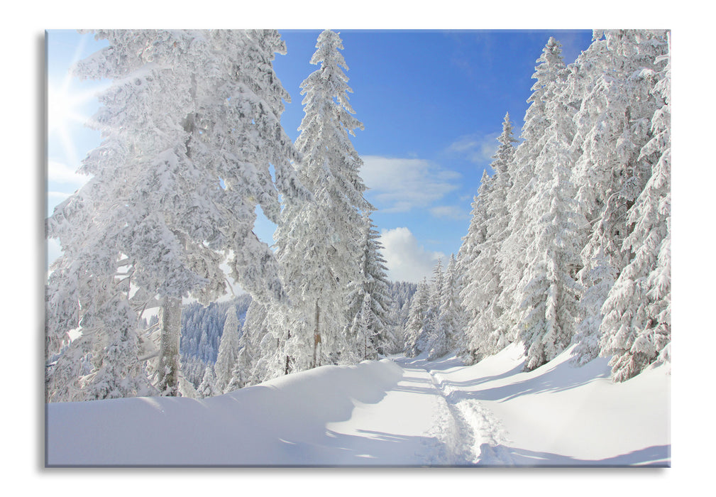 Pixxprint Winterlandschaft Bäume, Glasbild