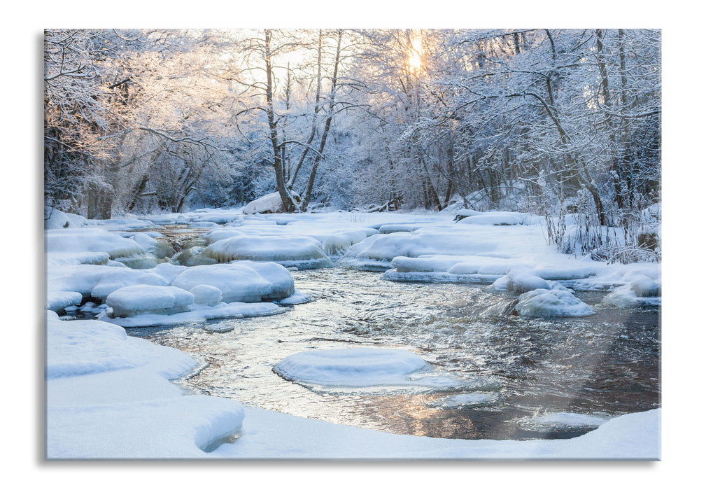 Pixxprint Bach in Winterlandschaft, Glasbild