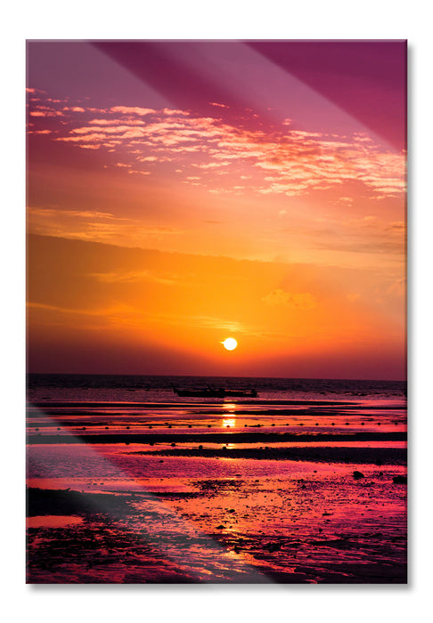 Pixxprint Sonnenaufgang über Meer, Glasbild