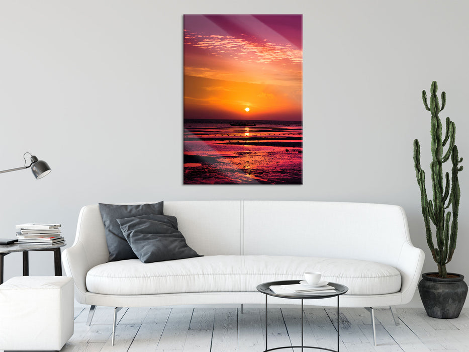 Sonnenaufgang über Meer, Glasbild