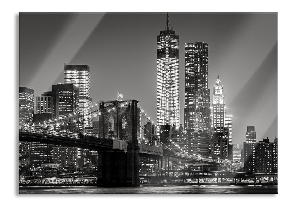 Pixxprint New York City Skyline bei Nacht, Glasbild