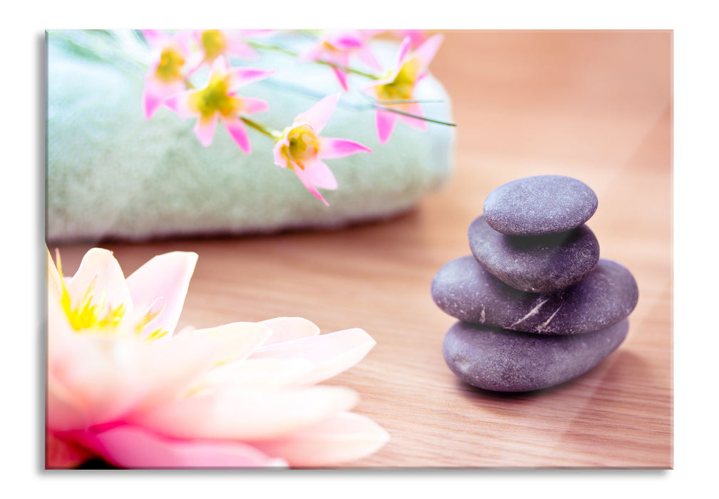 Pixxprint Lotusblüte auf Zen Stein, Glasbild