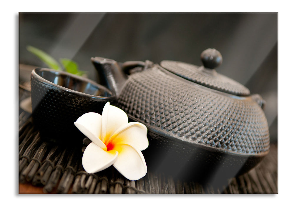 Pixxprint Teekanne mit Kräutern, Glasbild