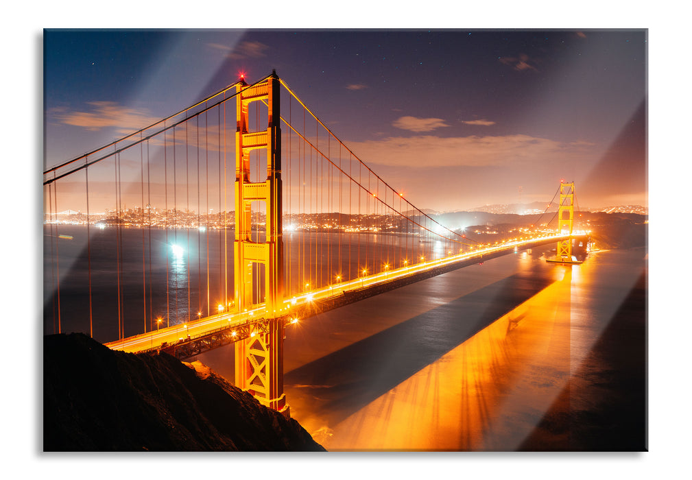 Golden Gate Bridge bei Nacht, Glasbild