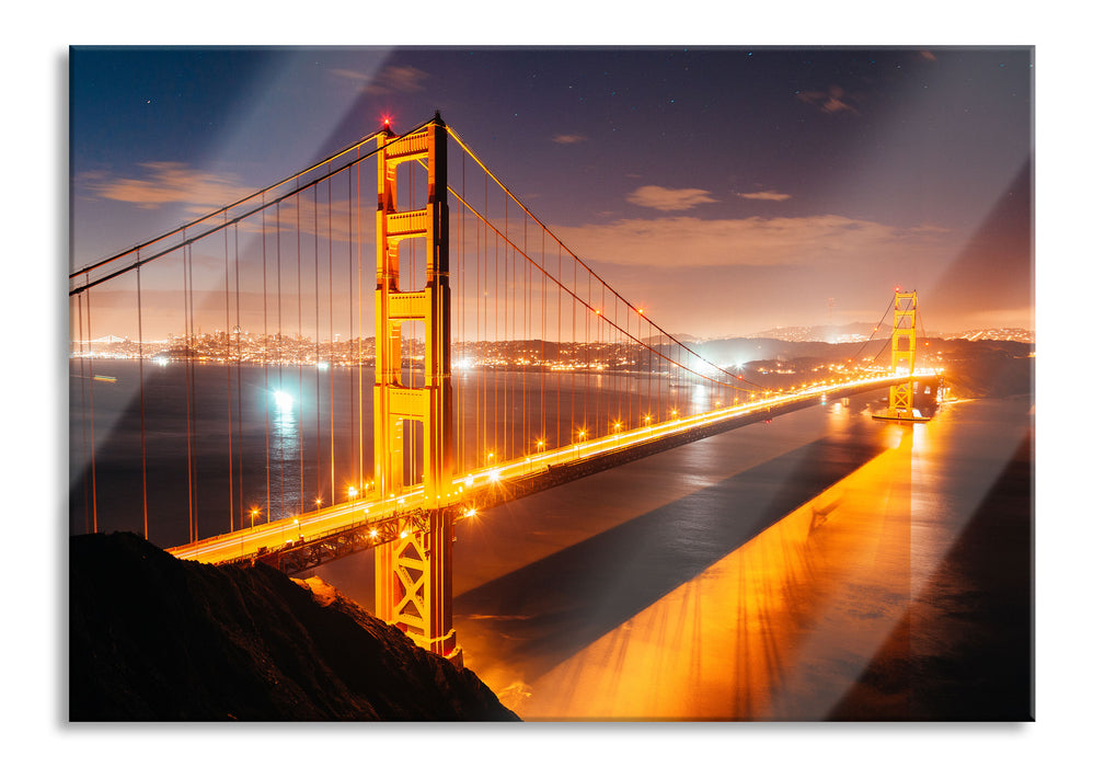 Pixxprint Golden Gate Bridge bei Nacht, Glasbild