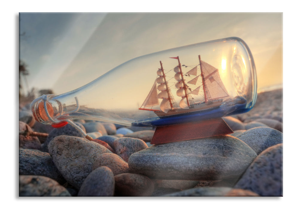 Pixxprint Flasche mit Schiff, Glasbild