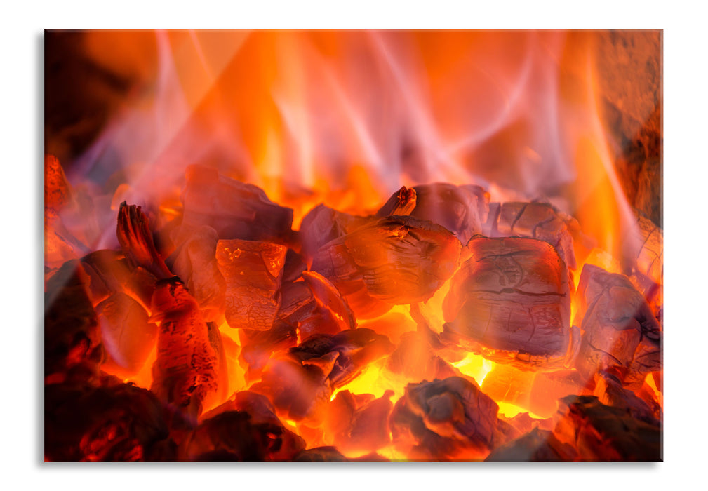 Pixxprint Holzkohle Feuer, Glasbild