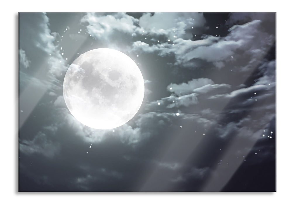 Vollmond Sterne Wolken, Glasbild