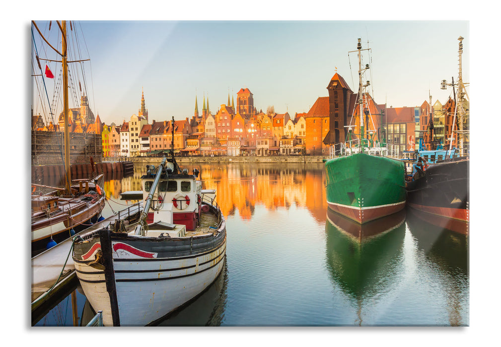 Pixxprint Hafen in der Dämmerung, Glasbild