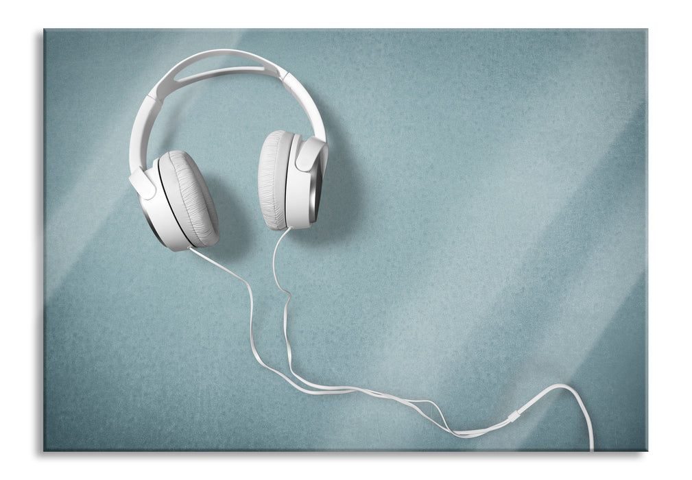 Pixxprint Weiße Kopfhörer, Glasbild