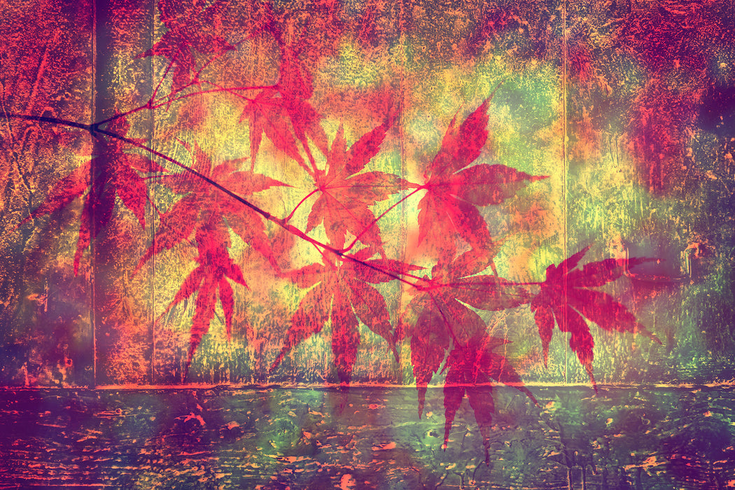 Ast mit pinken Blättern, Glasbild