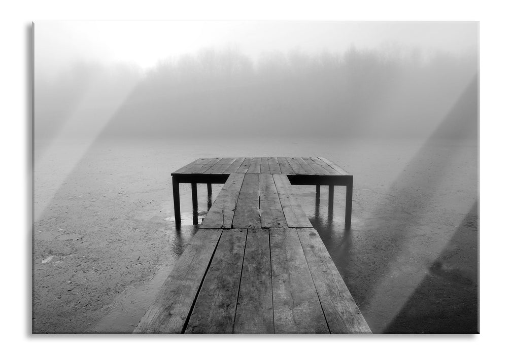 Pixxprint Steg am See Nebel, Glasbild