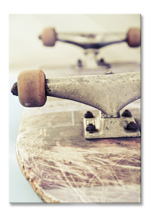 Pixxprint Skateboard schwarz weiß, Glasbild