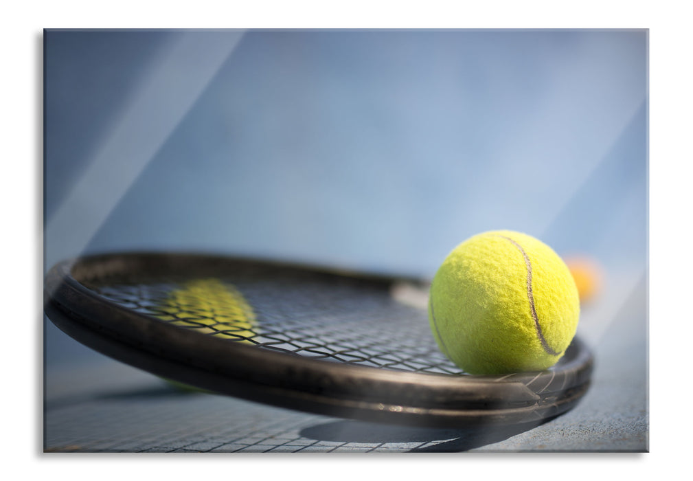 Pixxprint Tennischläger mit Bällen, Glasbild