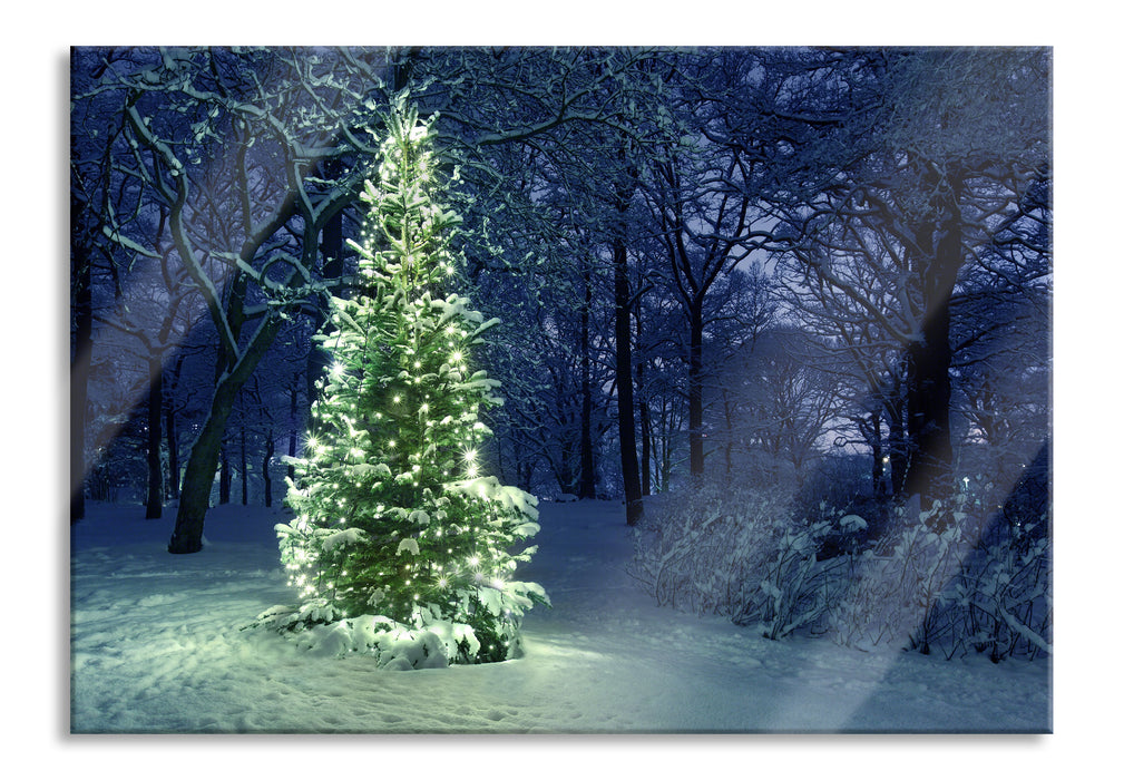 Leuchtender Weihnachtsbaum, Glasbild