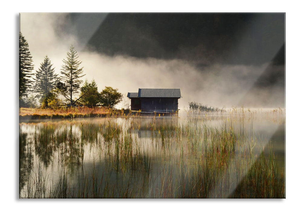 Pixxprint Idyllische Waldhäuschen, Glasbild